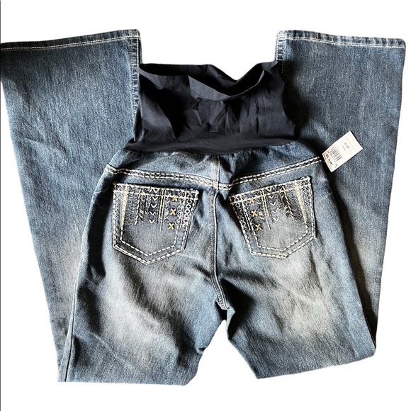 Indigo Blue Embroidered Pocket Bootcut Maternity Jeans NWT size XS - Picture 2 of 7